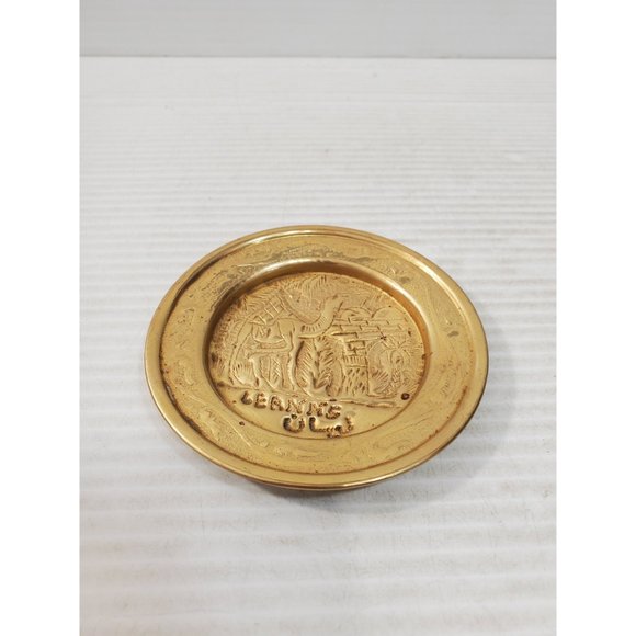 Vintage Brass Plate,small Brass Plate, Carved Trincket Plate, Carved Brass - Picture 2 of 9
